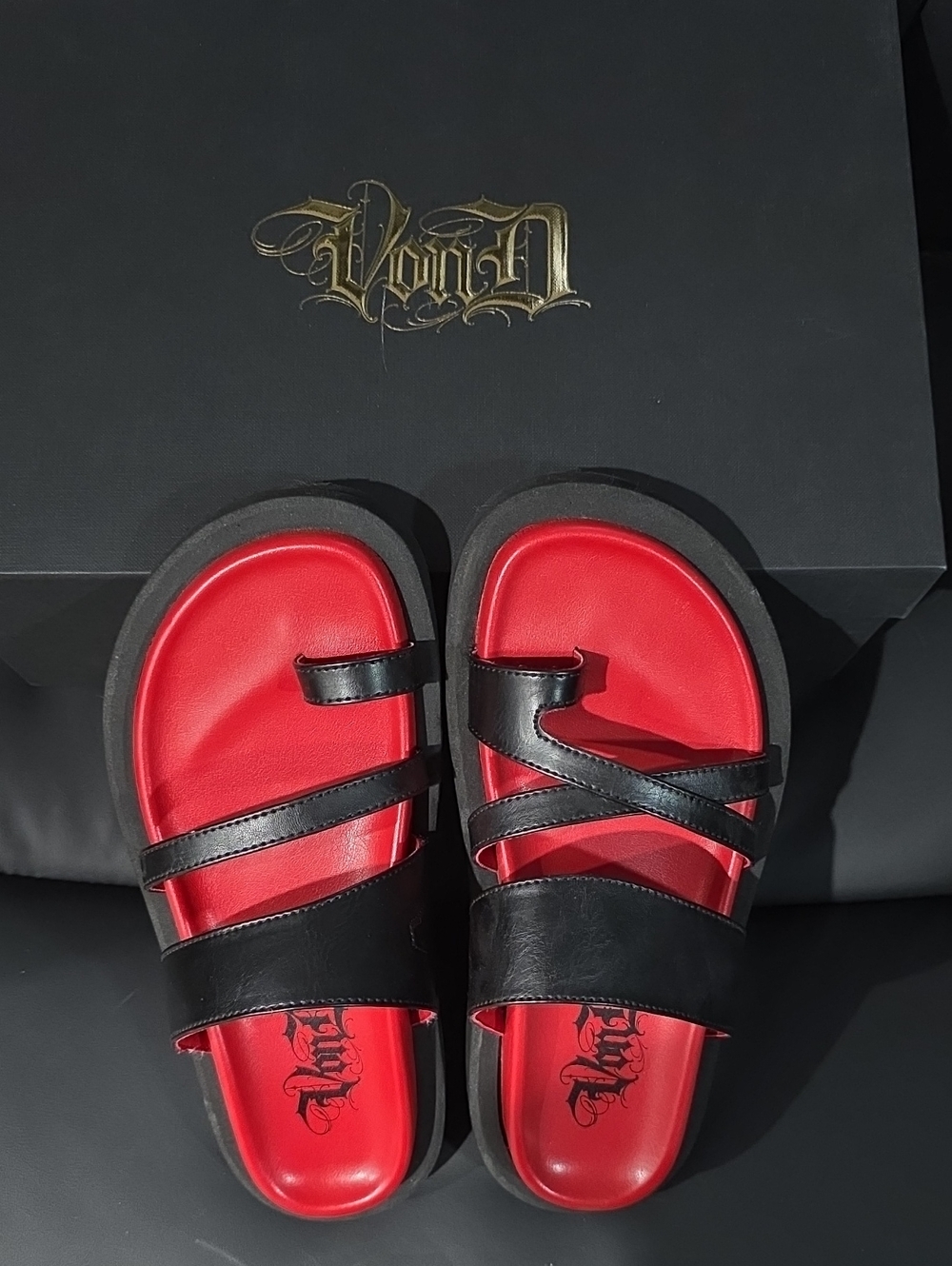 Kat Von DRed & Black Exodus Slide Sandals
